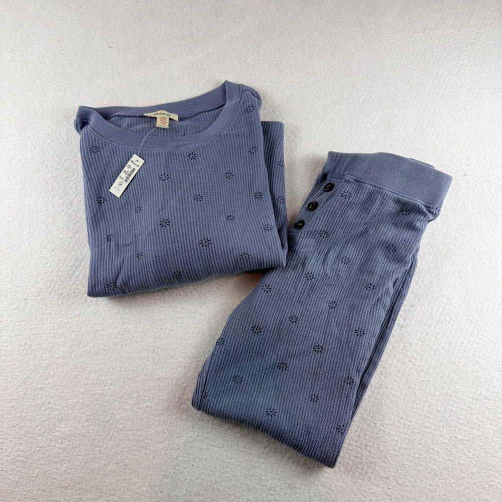 Madewell Waffle Knit Pajama Set Blue Embroidered Starburst Top Joggers Medium